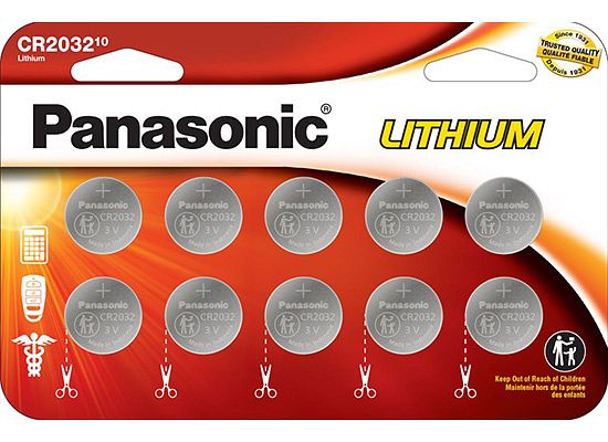 Panasonic CR2032 3.0 Volt Lithium Coin Cell Batteries CR2032P10BW - 10 Pack 